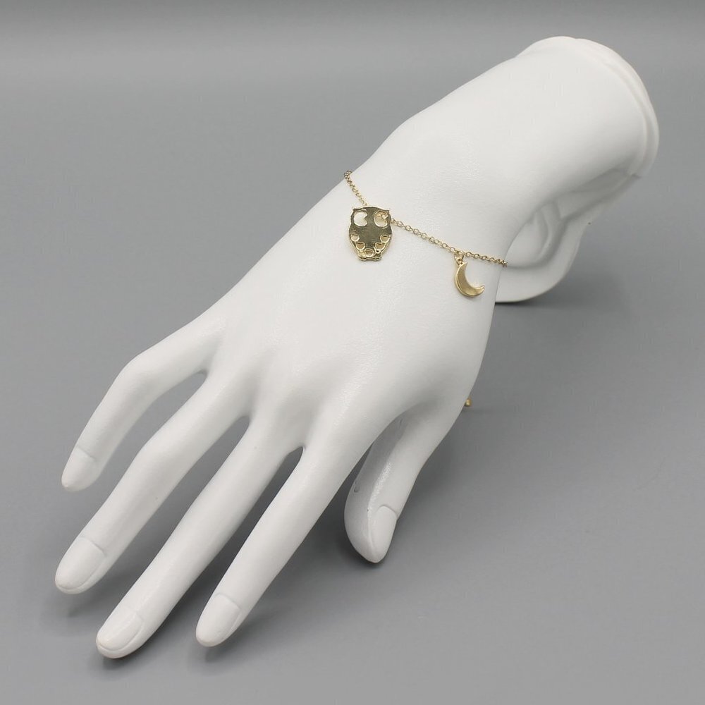 Jewelry bracelet smart owl bird night sky yellow gold tone dainty adjustable - Picture 2 of 6